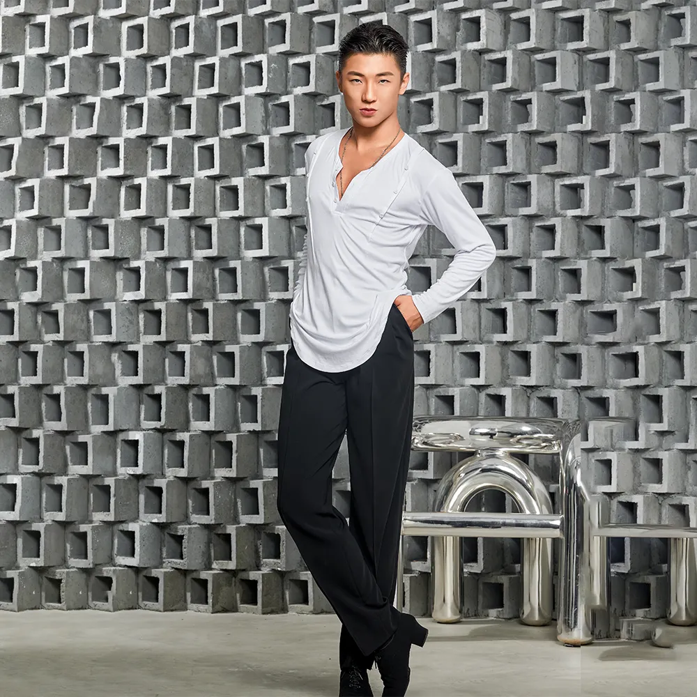 NY682 Men’s Button‑Detail Long‑Sleeve Latin Dance Top